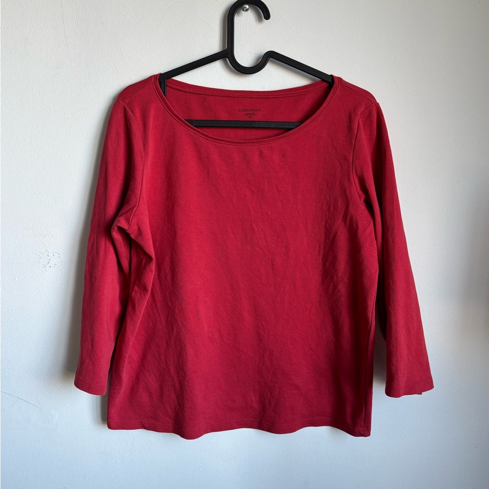 Eileen Fisher Red Long Sleeve Scoop Neck Tee